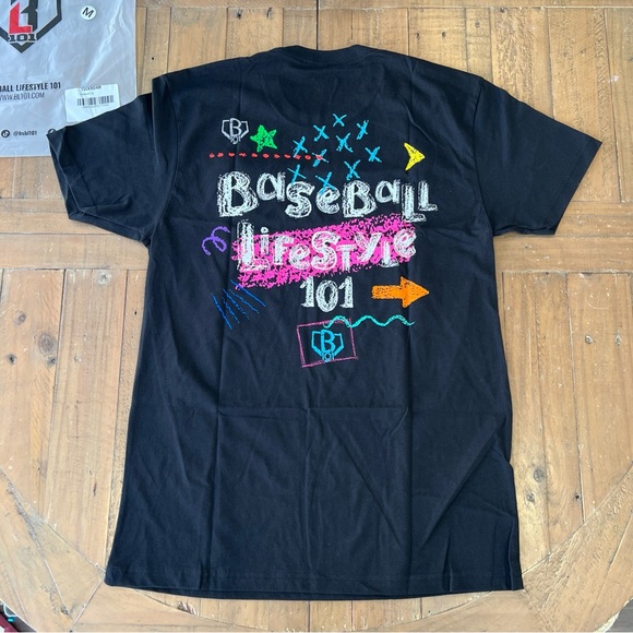 Baseball Lifestyle 101 Chalkboard Short Sleeve Tee Men’s Medium Teen Black New - Picture 4 of 6